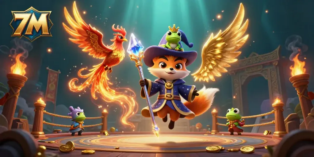 Engage with live sports betting through dynamic 7M gaming elements in a vibrant fantasy scene.