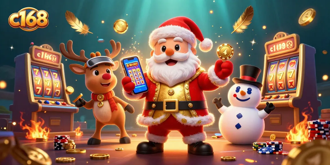 Experience thrilling slots at c168 with Santa, his reindeer dealer, and a poker chip snowman.