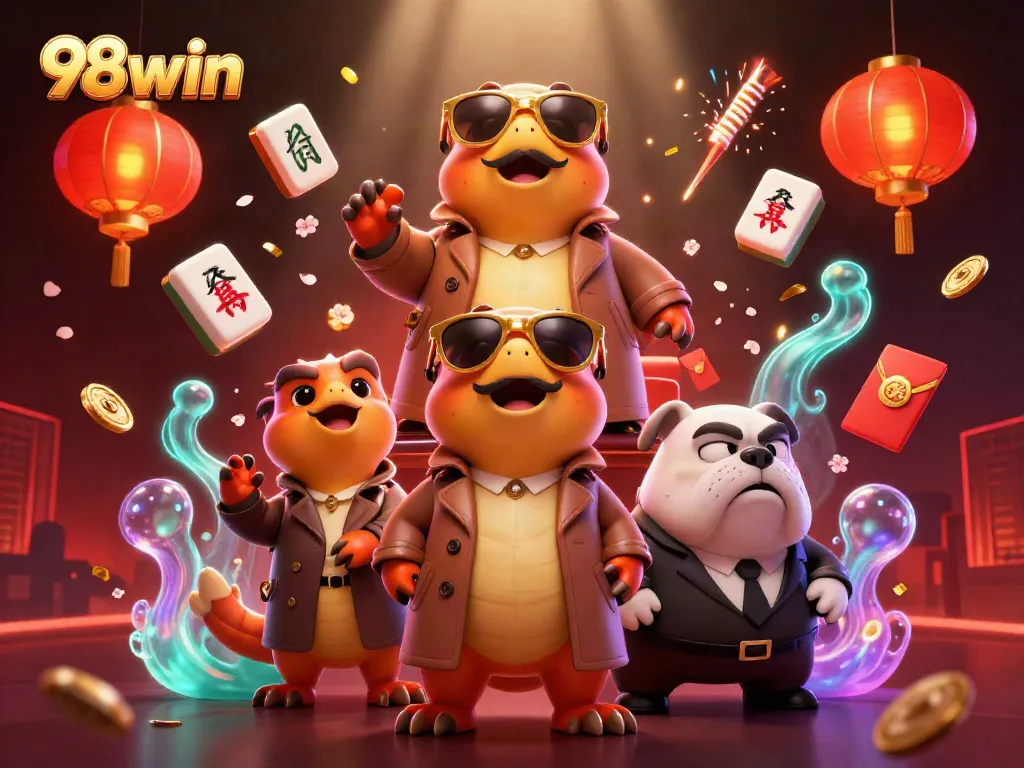 Experience the vibrant universe of 98win as cartoon raptors attempt VIP casino entry.