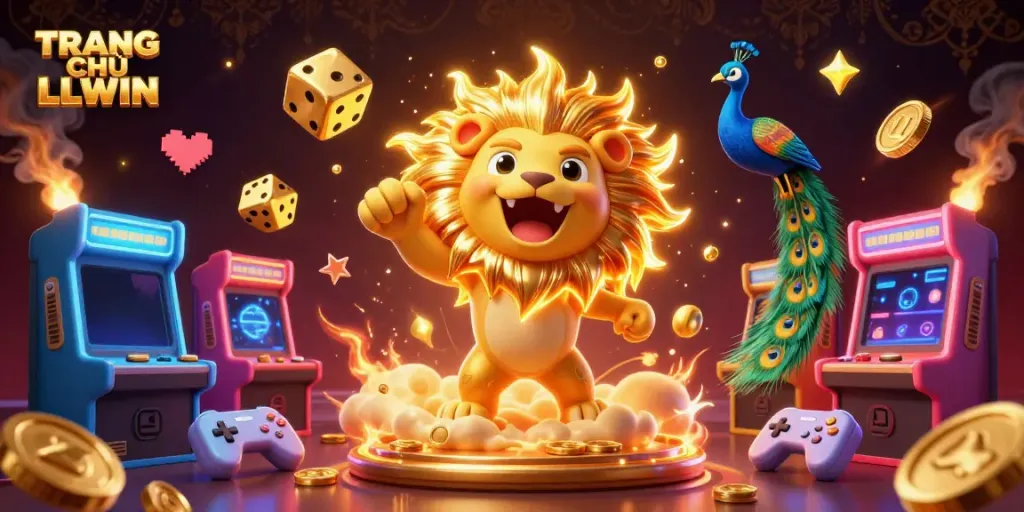 Experience the excitement at TRANG CHỦ LLWIN, where golden dice and vibrant games create a winning atmosphere.