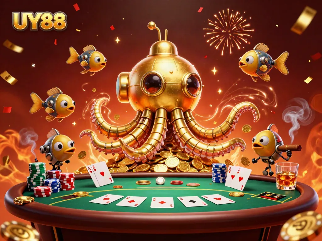 Experience thrilling gaming excitement at UY88 with golden kraken and poker elements.