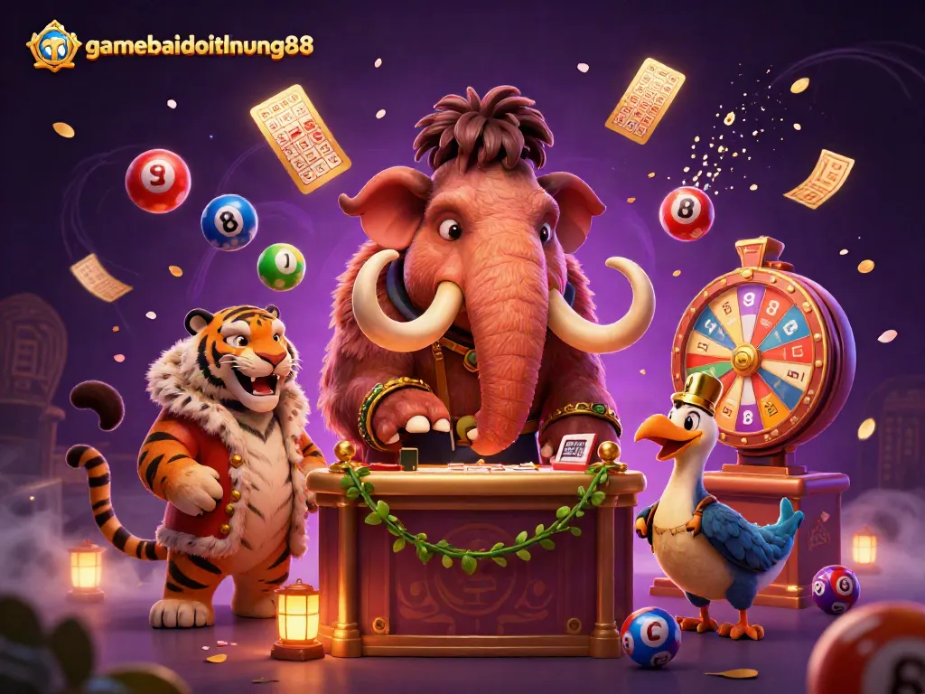 Engage with gamebaidoithuong88's vibrant casino scene, showcasing dynamic characters and exciting lottery elements.