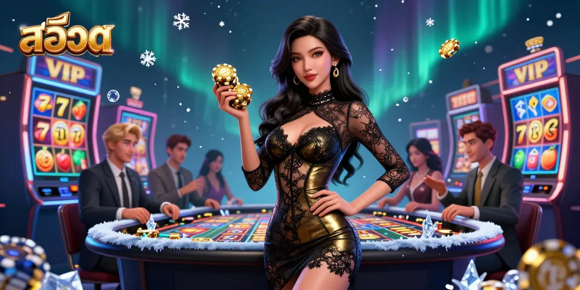 Engage with exciting สล็อต gameplay in a vibrant casino setting featuring high-value chips and classic slot elements.