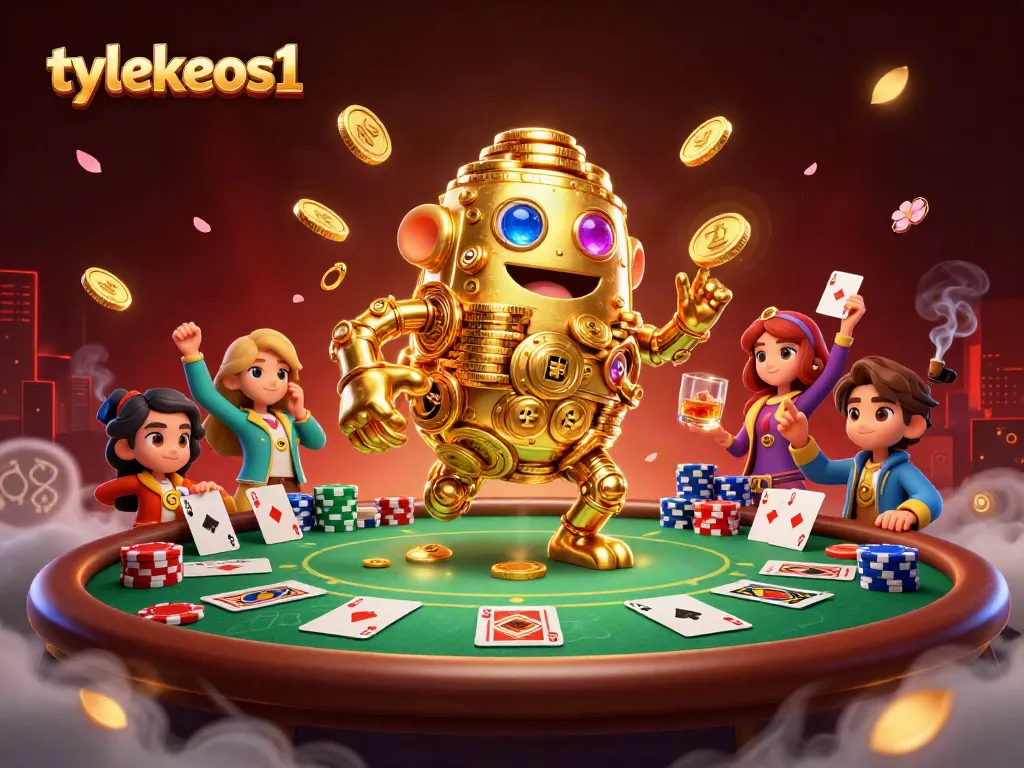 Watch tylekeos1 engage at a poker table filled with vibrant chips and cards in this vibrant casino scene.