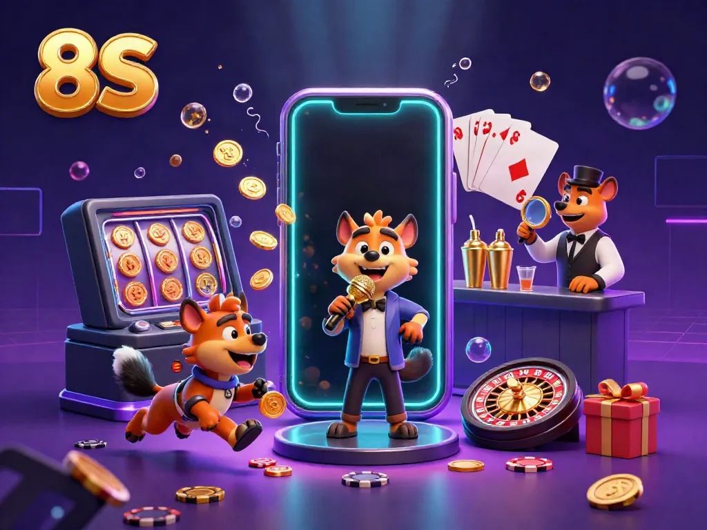 Experience dynamic fun at 8S with hyenas engaging in casino activities, blending humor and gaming.