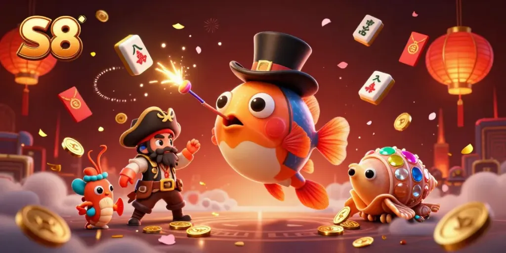 Win big with S8 in a vibrant casino-themed ocean scene featuring lucky ocean creatures.