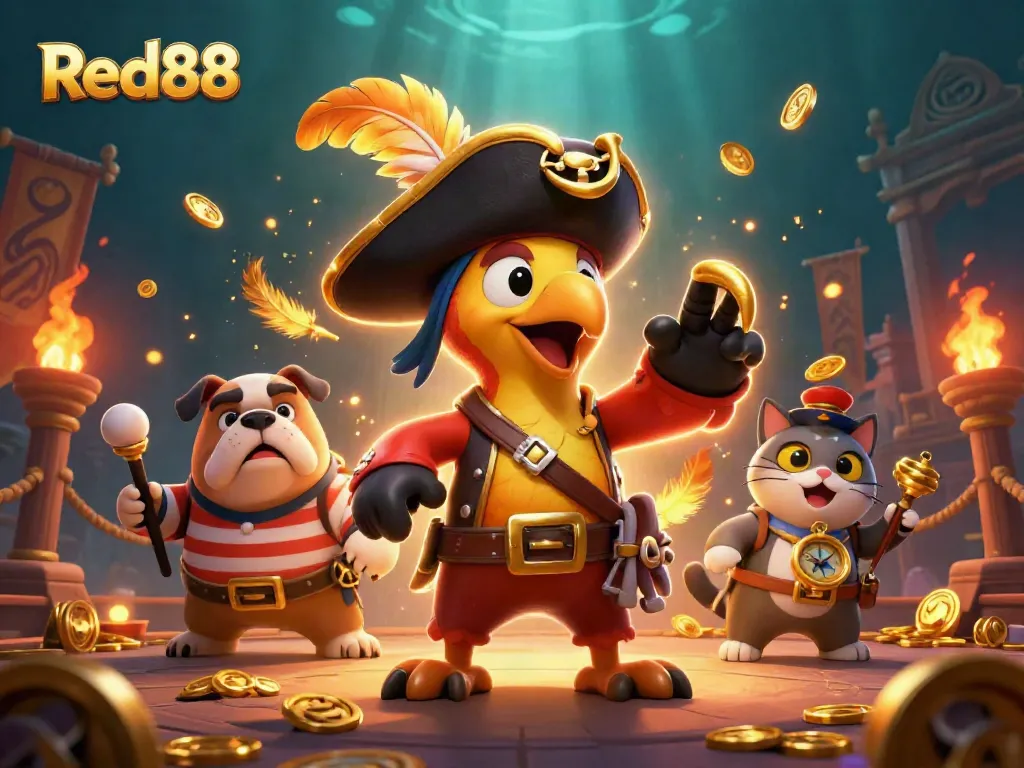 Experience exciting gameplay at Red88 with a dynamic 3D casino scene full of adventure.