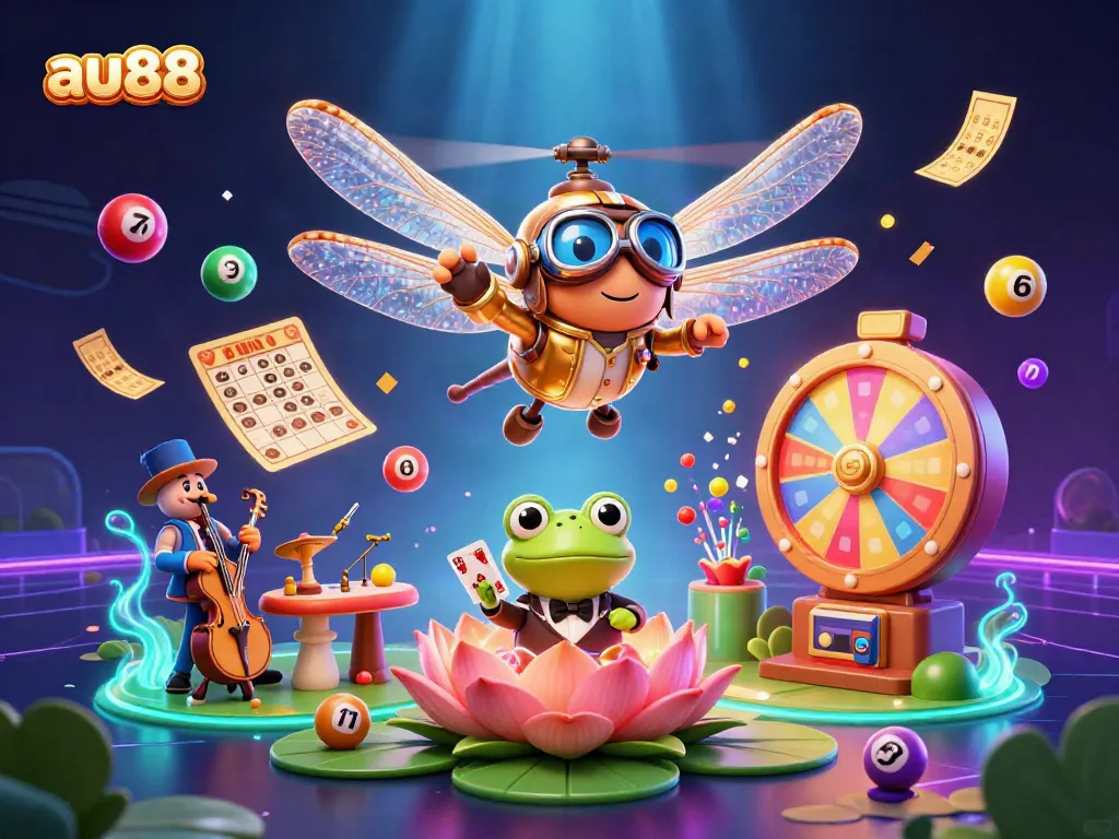 Experience vibrant casino action with au88's lively 3D illustration of characters and game elements.