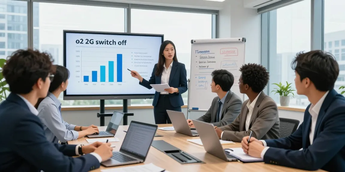 Team discussing the o2 2g switch off impact on businesses in a modern office.