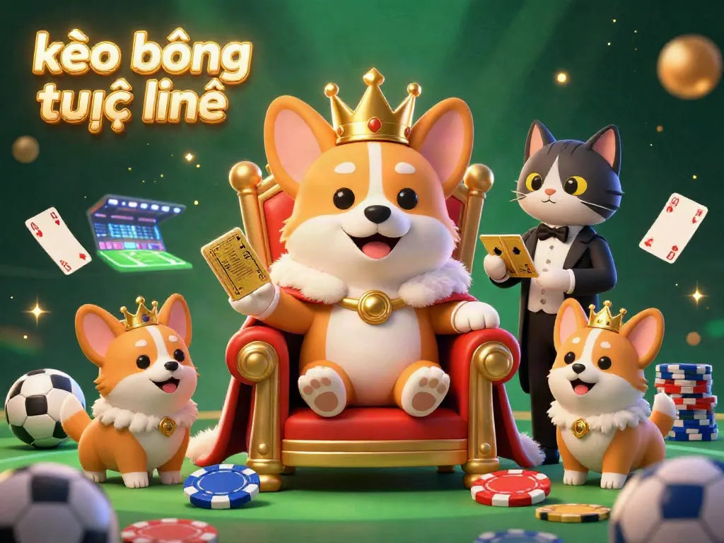 Engage in kèo bóng trực tuyến with a royal corgi and cat butler in a dynamic sports betting scene.