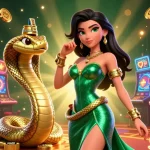 Engage in หนังใหม่ชนโรง with vibrant slot machines and a charismatic character in a stunning casino illustration.