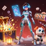 Experience excitement at lu88za with a futuristic gaming scene filled with gold and gems.