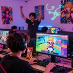 Engaging scene of players enjoying a real ecchi game with vibrant graphics and lively atmosphere.