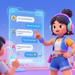The ai slut character interacting with users through a vibrant digital interface in a futuristic city, showcasing engaging AI conversations.