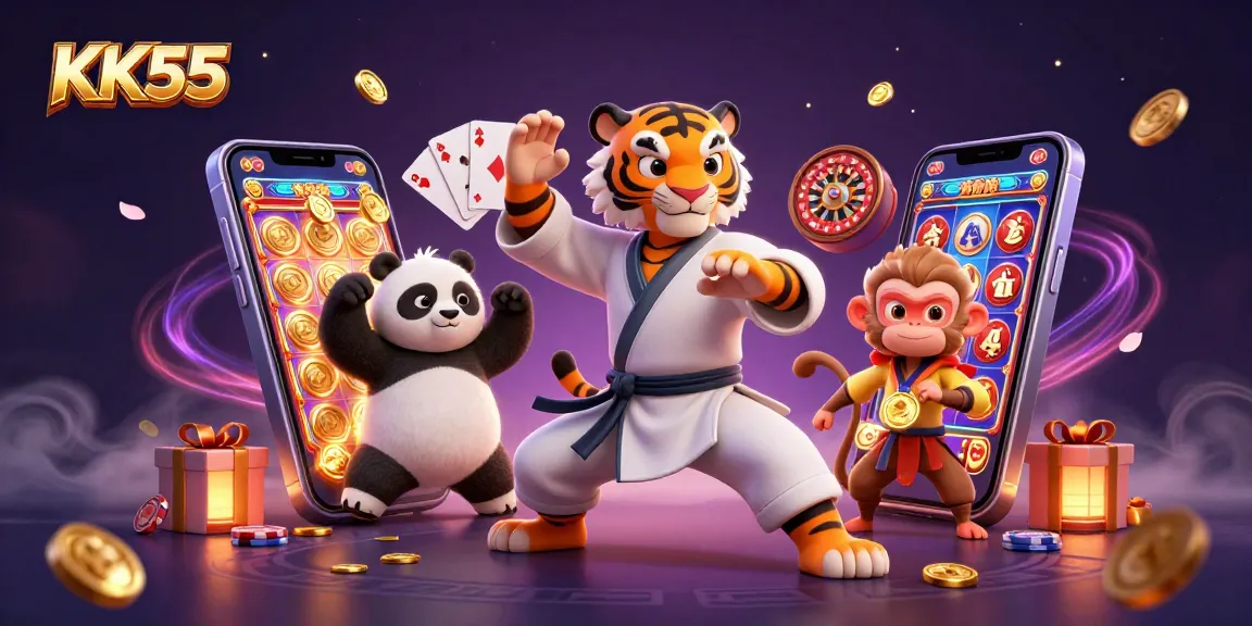 Experience KK55 through fun and engaging gaming scenes with kung fu tiger and friends.