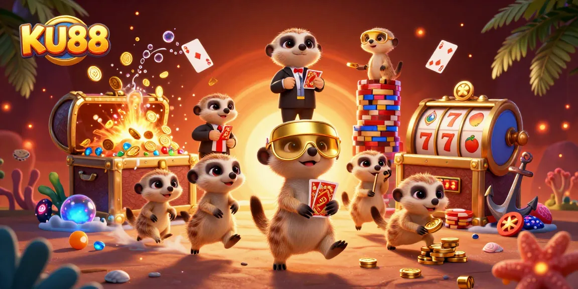 Engage in thrilling gameplay with KU88's meerkat casino adventure featuring vibrant slot machines and lively characters.
