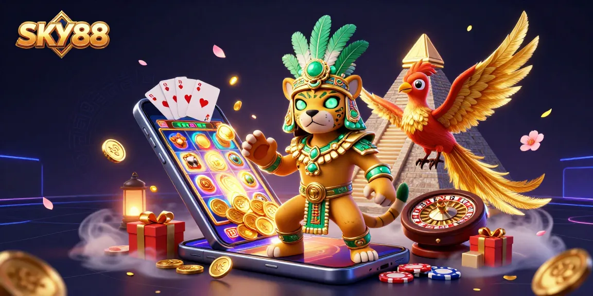 SKY88 showcases thrilling gambling excitement with slots and vibrant gaming elements.