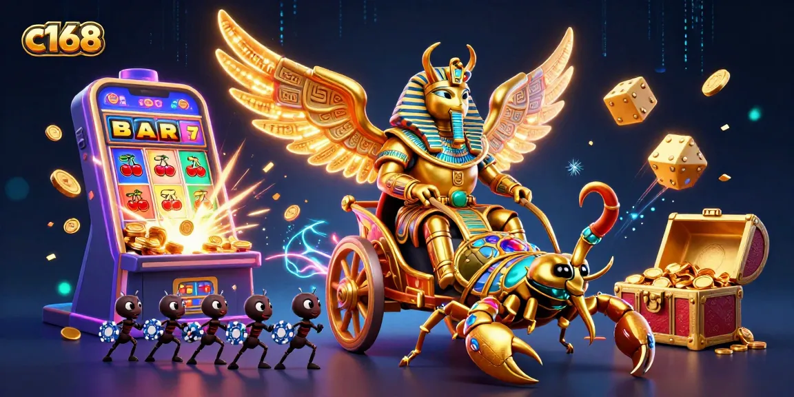 C168 players enjoy an exciting game lobby with vibrant slot machines and glowing casino elements.