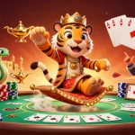 Experience the excitement of hit club with a vibrant scene of a tiger sultan and poker elements actively engaging with thrill.
