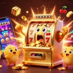 Experience excitement with taisun as the golden slot machine hits a jackpot, coins pouring everywhere.