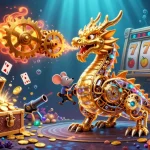 Engage in thrilling slots action with qs88 surrounded by rich gaming elements in a vibrant casino scene.