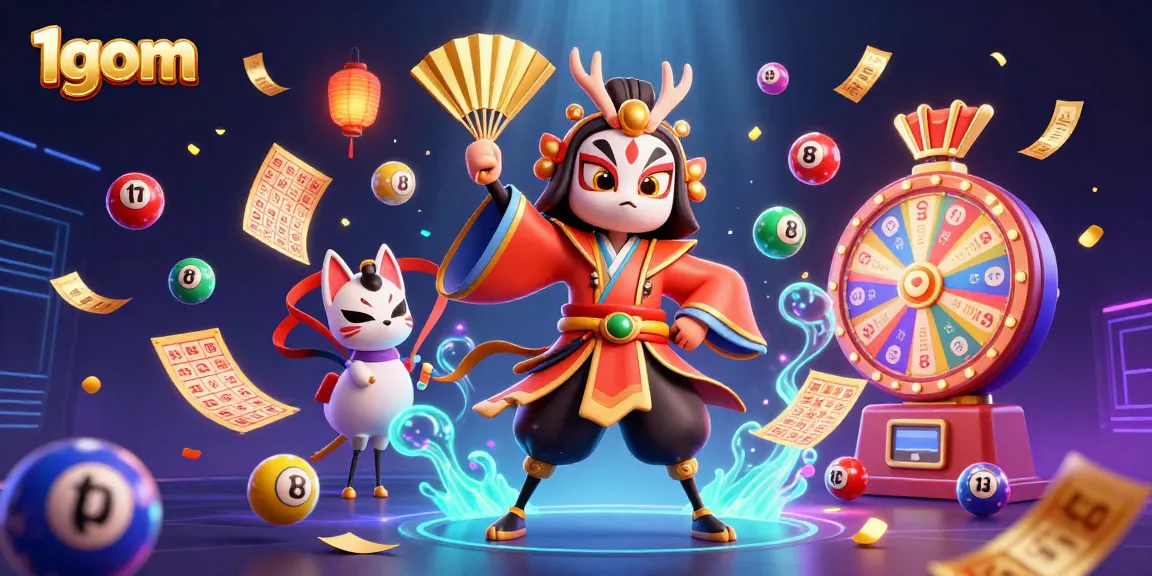 Experience winning strategies with 1gom as kabuki warriors spin lottery prizes amidst vibrant casino elements.