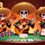 Experience go88 with lively mariachi skeletons amid poker excitement and colorful casino elements.