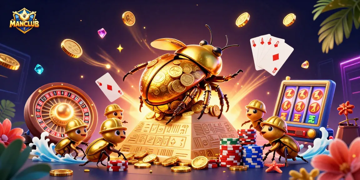 Engage with MANCLUB's vibrant casino world featuring gold coins, roulette wheels, and dynamic gameplay.