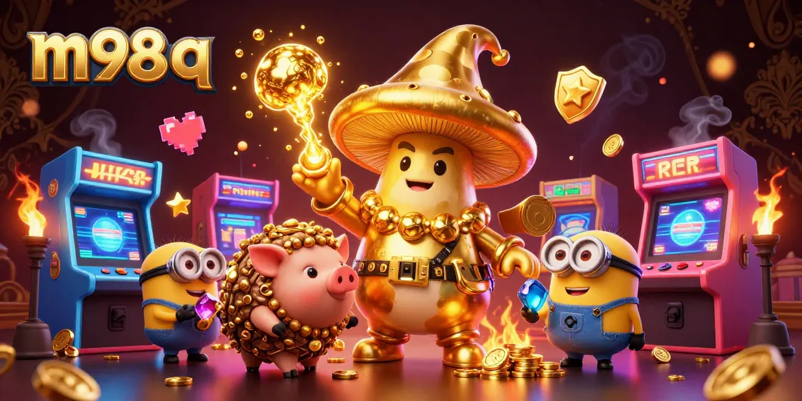Experience the magic of m98 q as the golden mushroom wizard transforms treasures in a vibrant gaming scene.