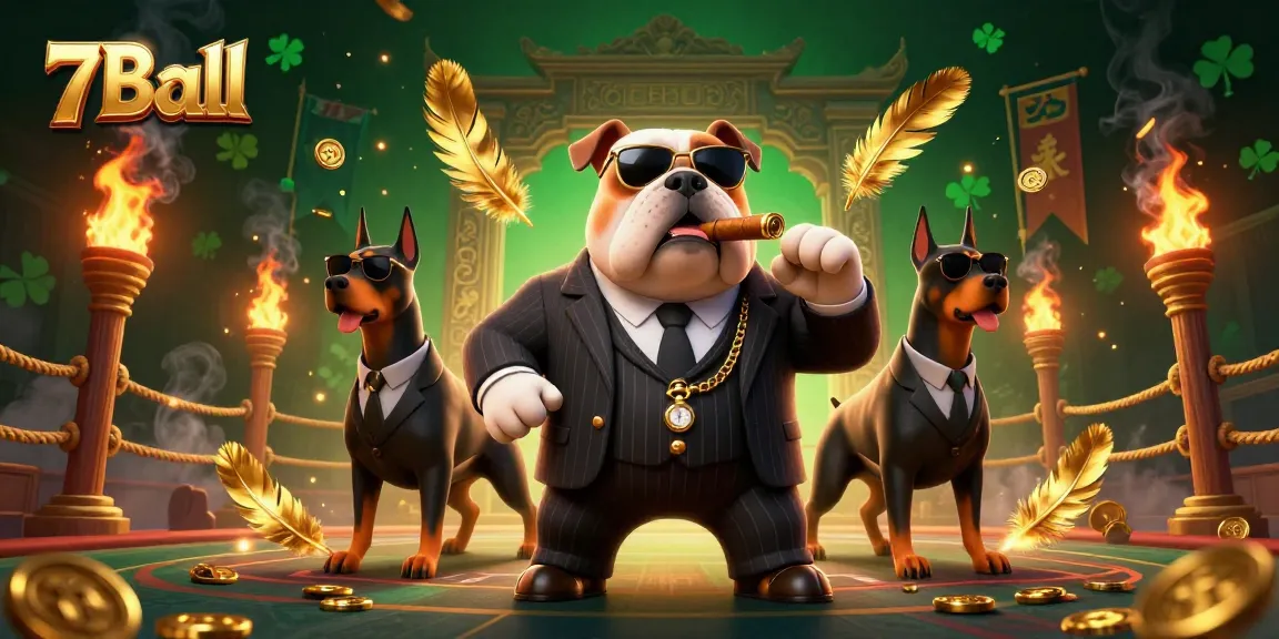 7Ball game strategy scene showcasing a cartoon mafia boss and bodyguards amidst dramatic casino elements.