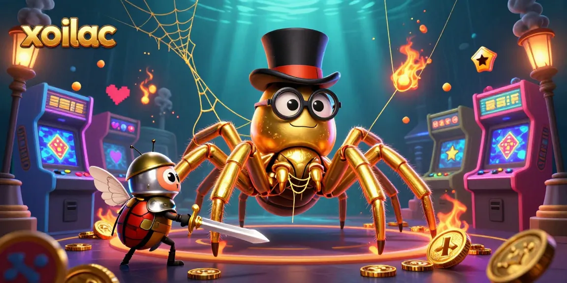 Experience the thrill with xoilac's vibrant casino adventure featuring a golden tarantula and gaming elements.