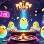 VB88 illuminates a lively casino scene with glowing characters lighting the games.