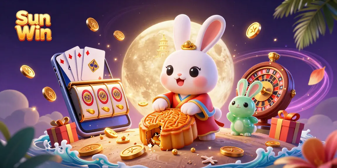 Experience thrilling gameplay with the Sun Win moon rabbit and golden coins in this vibrant scene.