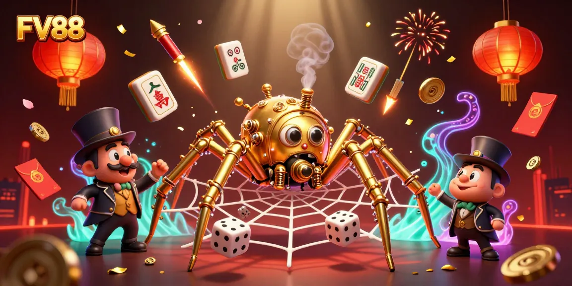 Experience the thrill of FV88 with vibrant gaming elements and steampunk characters in a dynamic casino setting.