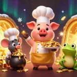 Experience the excitement of 88XX with 3D characters serving a jackpot of gold coins in a vibrant casino scene.