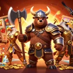 Immerse in PG88's vibrant 3D scene with Viking bear, Valkyrie eagle, and slot game elements.
