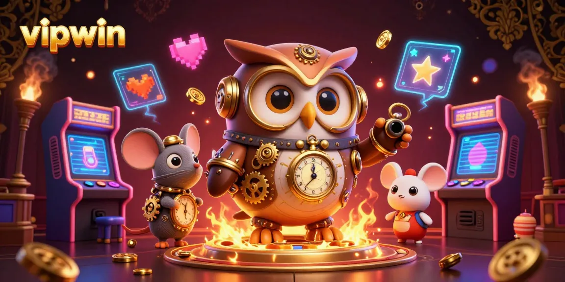 Experience the excitement of vipwin with steampunk and futuristic casino elements in this vibrant illustration.