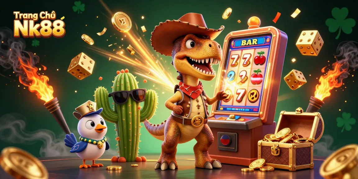 Experience the excitement of Trang Chủ Nk88 with vibrant casino elements and engaging characters.