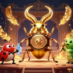 Bet big with cm8888 as a golden stag beetle champions an epic gambling showdown in a vibrant scene.