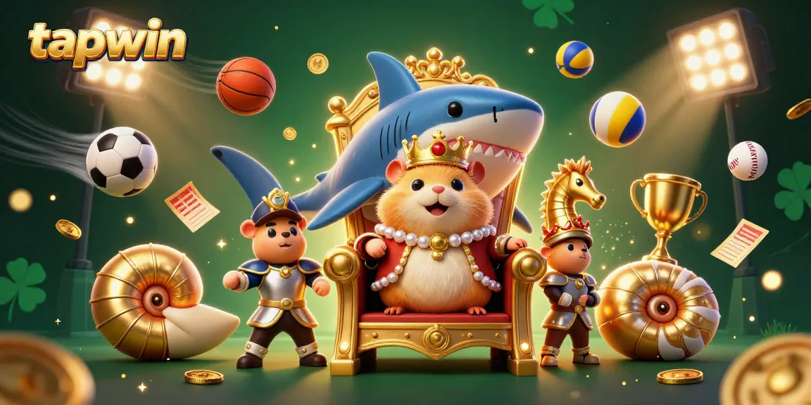 Experience tapwin gaming excitement with a dynamic scene featuring a golden hamster king and sports elements.