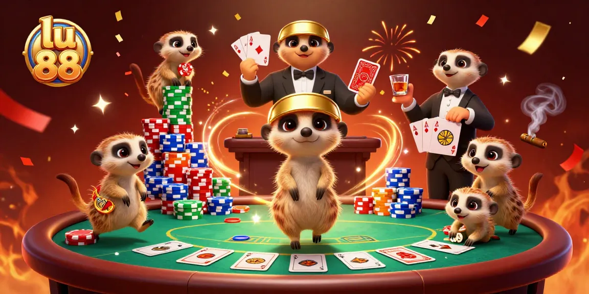 Experience the excitement at lu 88 with lively meerkats in a vibrant casino atmosphere.