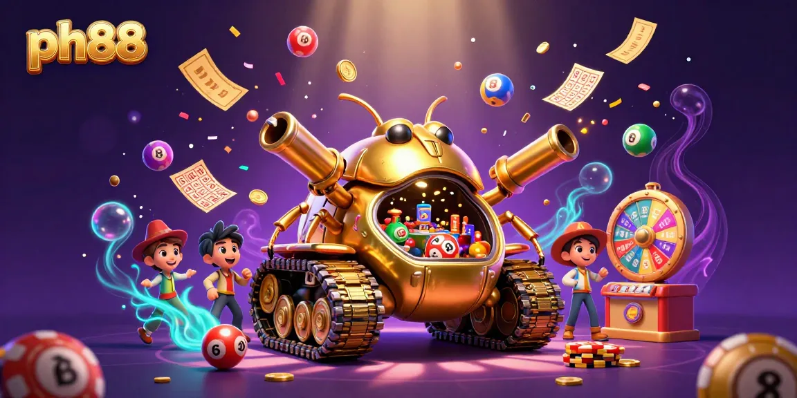 Experience thrilling games at ph88 with a vibrant 3D illustration showcasing a golden beetle tank casino.
