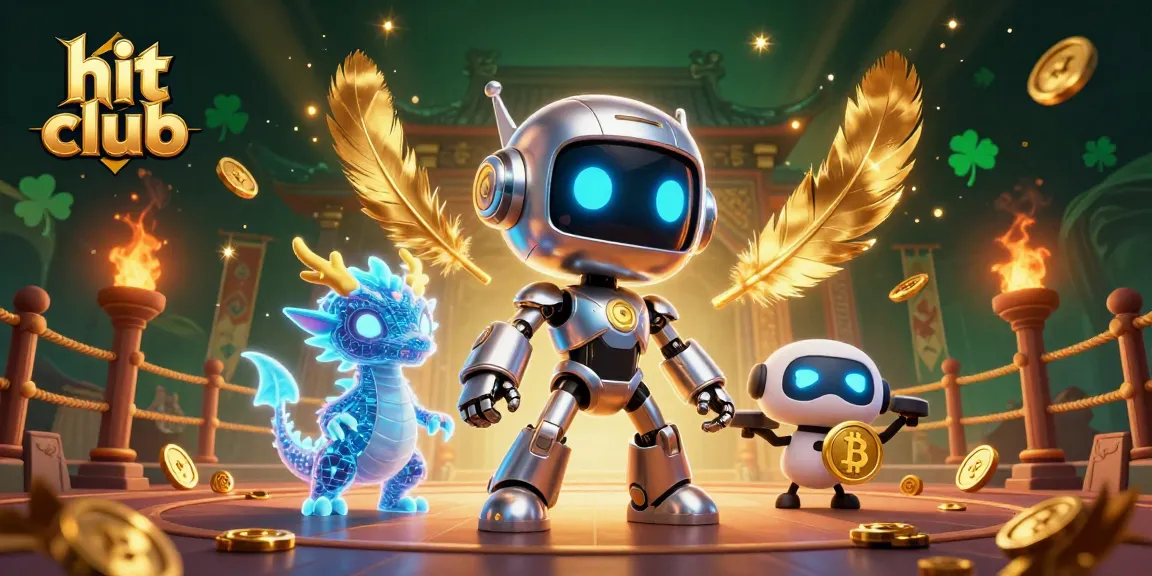 Experience the thrill of hit club with futuristic robots and dragons among vibrant gold coins.