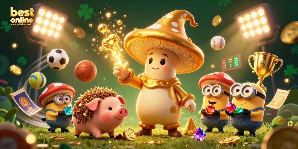Experience the excitement of the best online casino fast payout with golden magical creatures and dynamic sports elements.