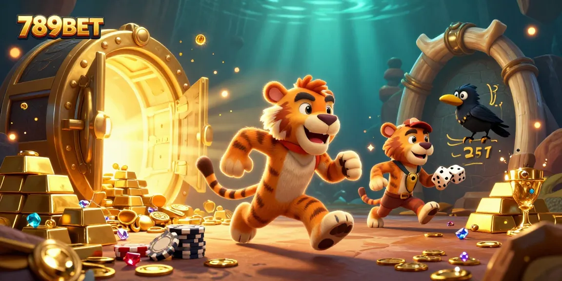 Experience the thrill of 789BET with a vibrant prehistoric casino scene showcasing treasure and games.