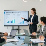 Meeting on change of tenancy business energy strategies with professionals in a modern office.