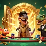 Play and enjoy tải go88 with a vibrant 3D casino scene featuring a clever velociraptor and a suspicious stegosaurus.