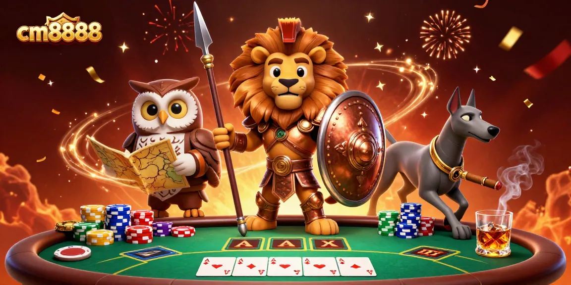 Engage with cm8888 at a vibrant poker table surrounded by dynamic gaming elements.