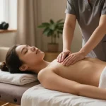 Professional therapist delivering 출장안마 in a serene home setting.