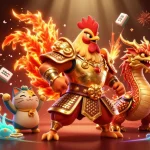 Alo88 engages players with vibrant casino-themed 3D illustration featuring a warrior rooster and dragon in dynamic action.